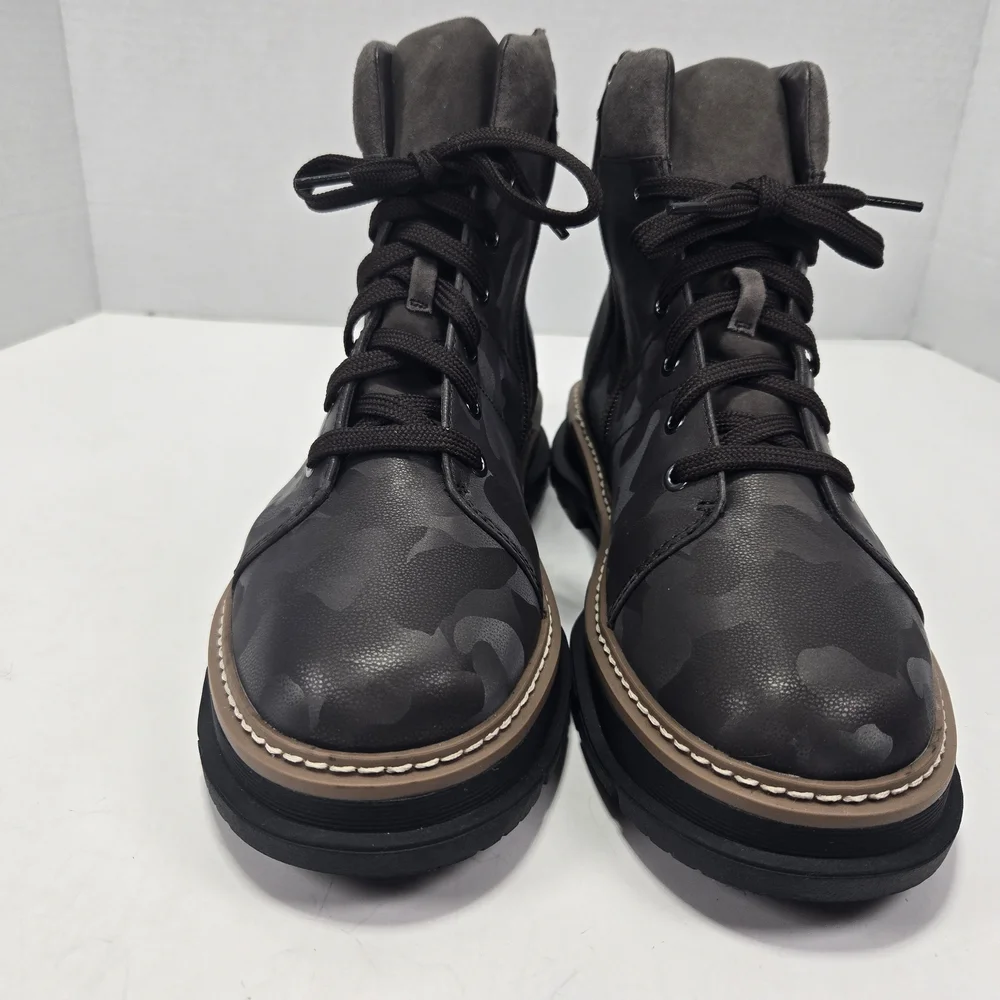 Linea Paolo Women's Boca Dark Brown Camo Combat Leather Ankle Boots Size 8.5